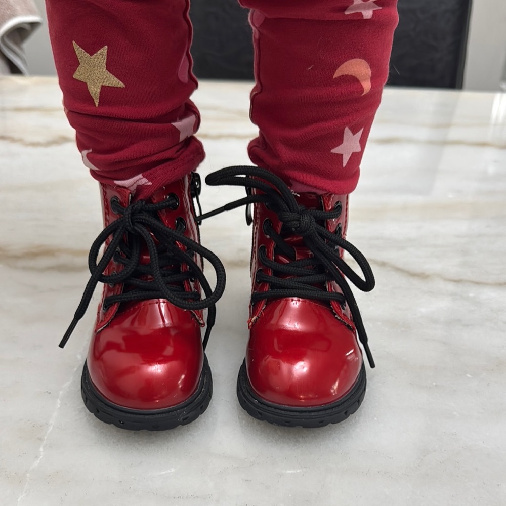 Shiny Red Kids' Boots with Black Laces size 21